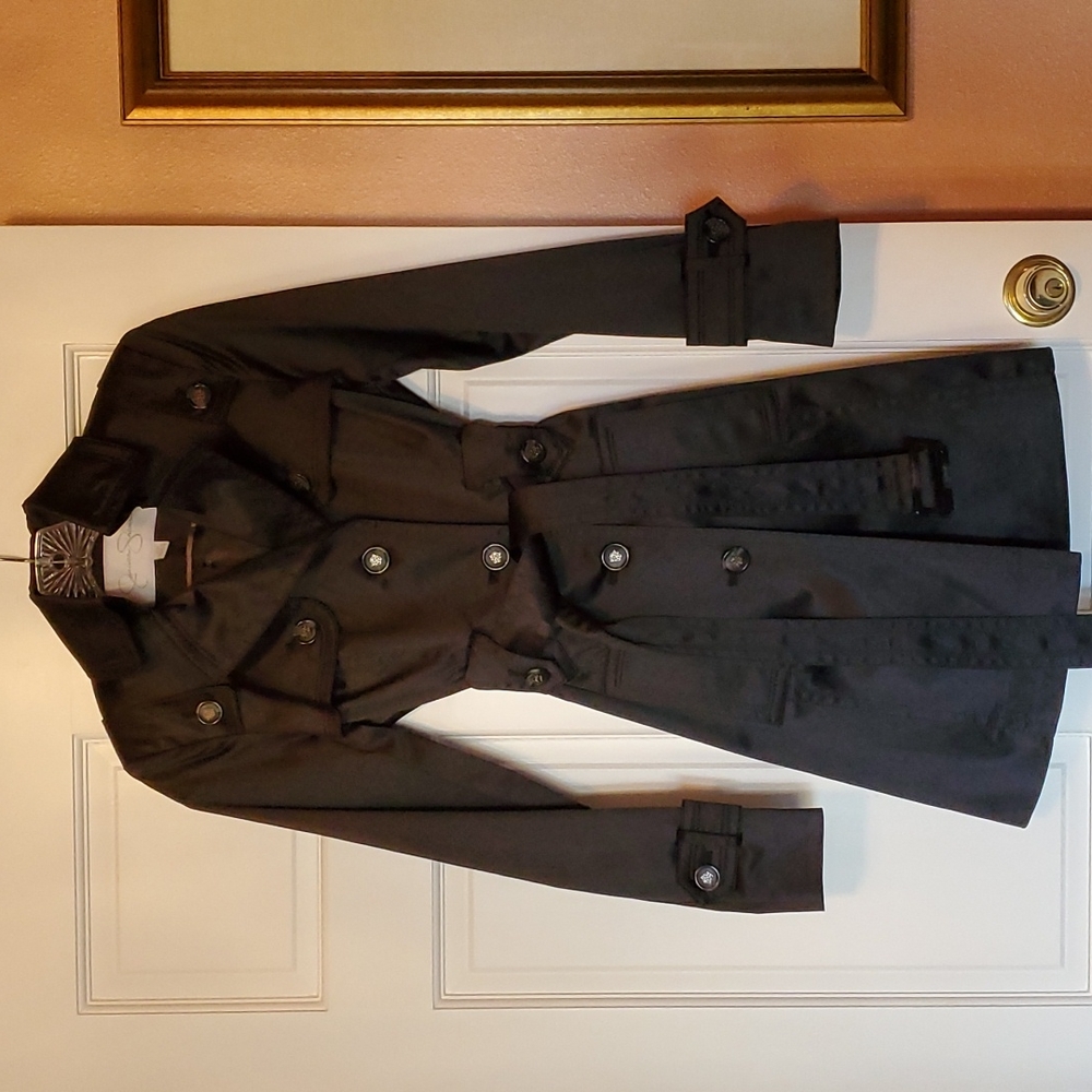 Jessica Simpson black satin trench coat